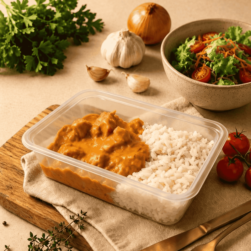 Bobó de Frango com Arroz Branco