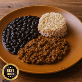 Patinho Moído com Arroz Integral e Feijão