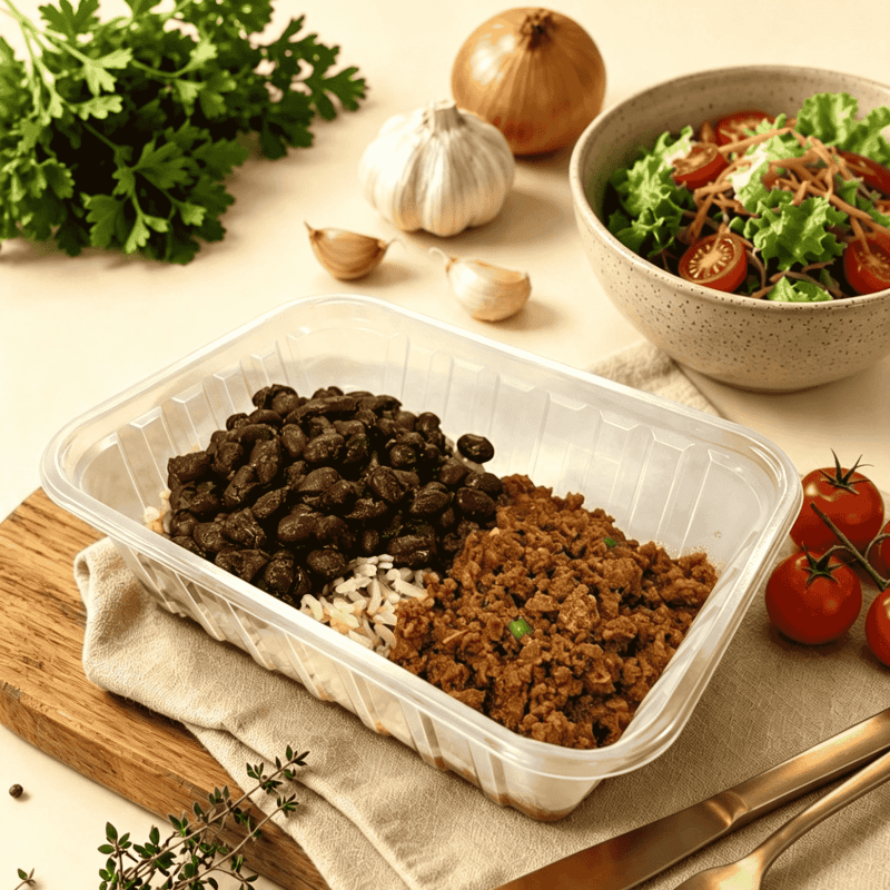 Patinho Moído com Arroz Integral e Feijão