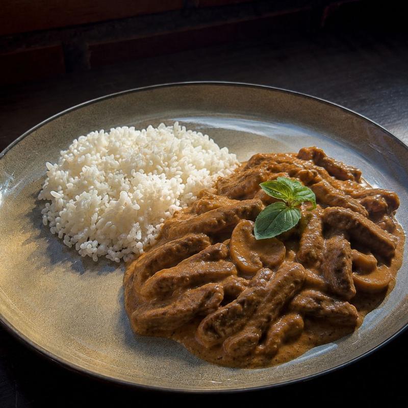 Estrogonoffe de Carne com Arroz Branco
