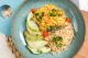 KIT td. Fricassé de frango com espinafre e creme de moranga, arroz pillaf e chuchu ao forno