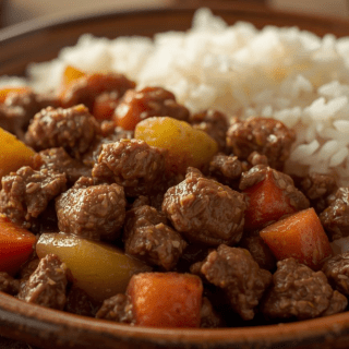 PICADINHO DE CARNE , LEGUMES E ARROZ BRANCO - 300g
