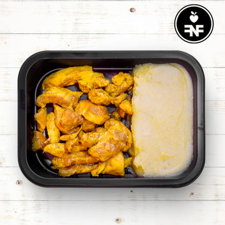 iscas frango com pure de batata-doce