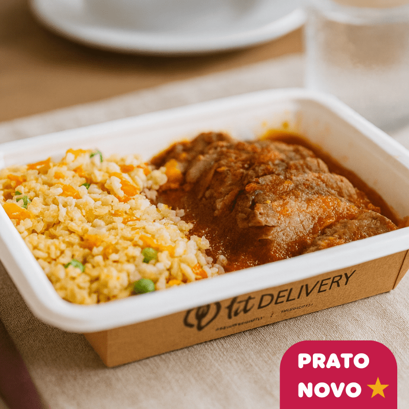 Lombo assado com molho pomodoro e arroz primavera  FIT
