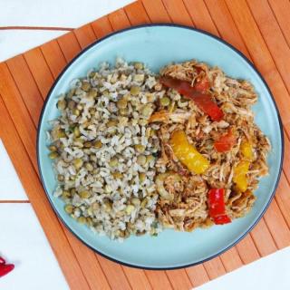 Lombo com Pimentões e  arroz integral e lentilhas (Fit Mais )