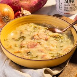 Powersoup de Batata Doce com Linguiça frango artesanal.