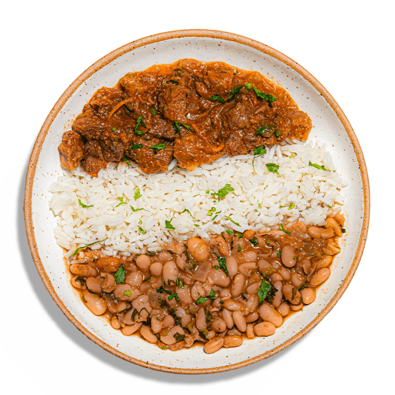 Brasileirinho - carne de panela, arroz sete grãos e feijão