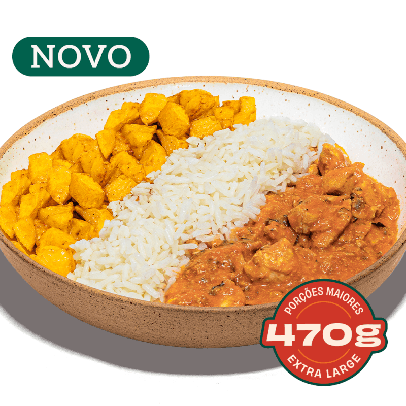 Estrogonofe de Frango, com Arroz Branco e Batata Assada