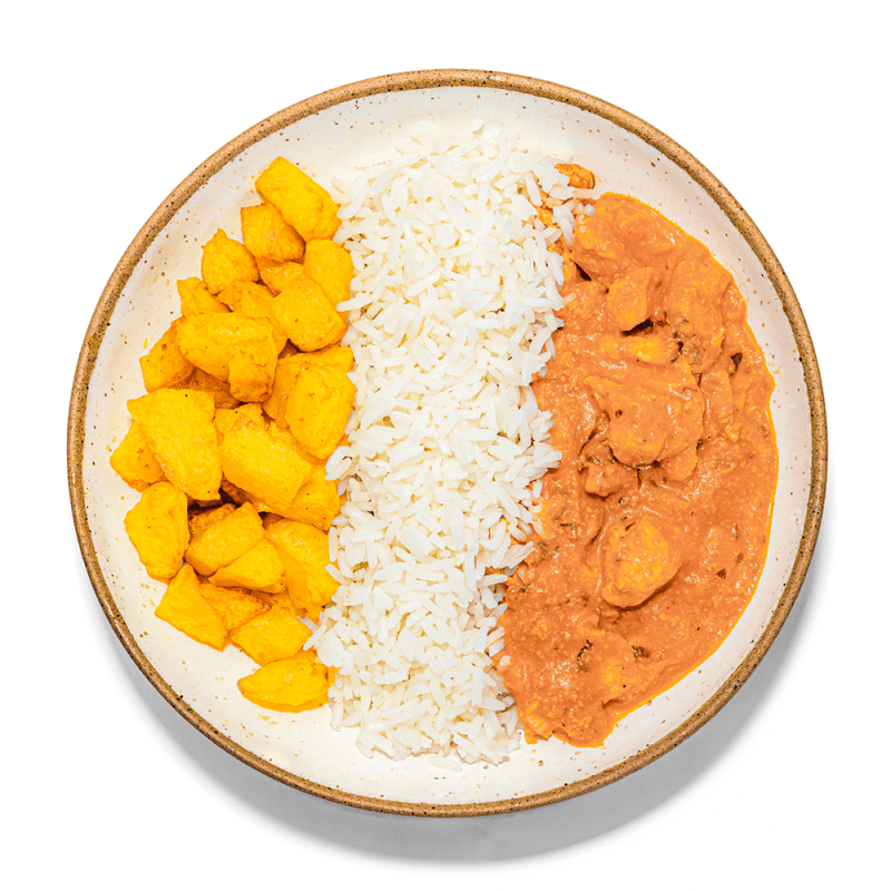 Estrogonofe de Frango, com Arroz Branco e Batata Assada