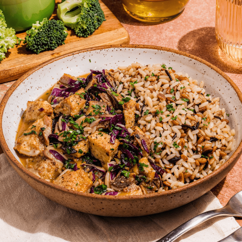 Frango coreano com arroz integral