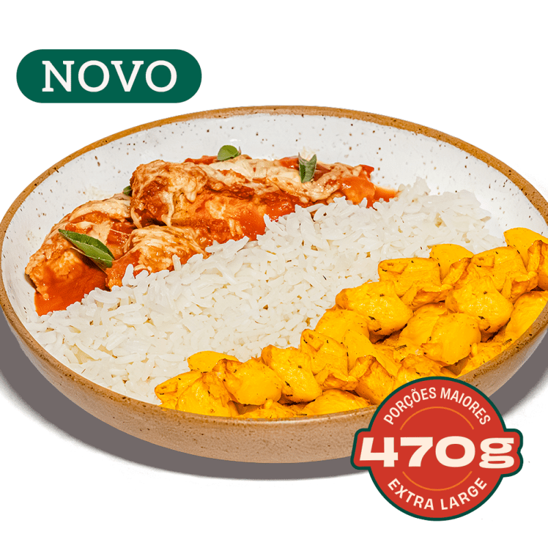 Parmegiana de Frango com Arroz Branco e Batata Assada