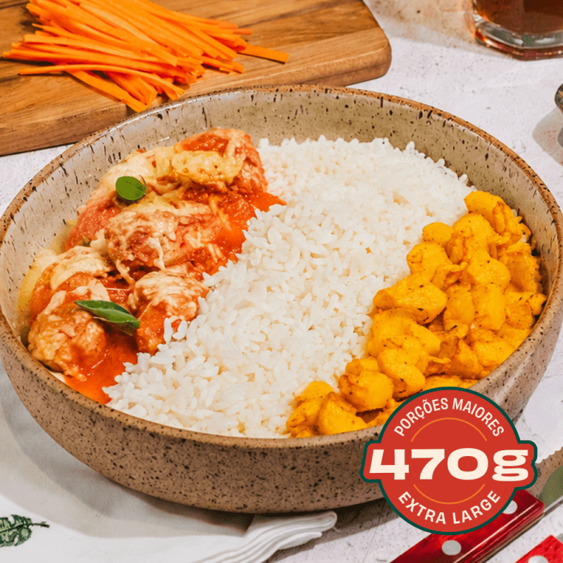 Parmegiana de Frango com Arroz Branco e Batata Assada