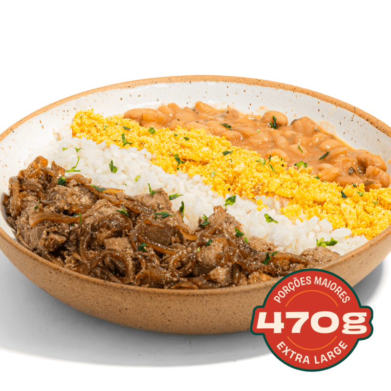 Pernil Acebolado com Arroz, Feijão e Farofa