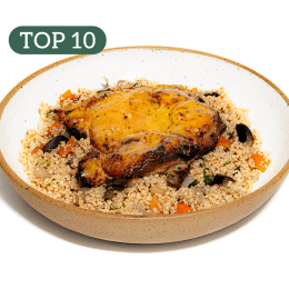 Sobrecoxa no mel e mostarda com couscous marroquino