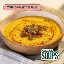 Sopa cremosa de mandioquinha com carne de panela