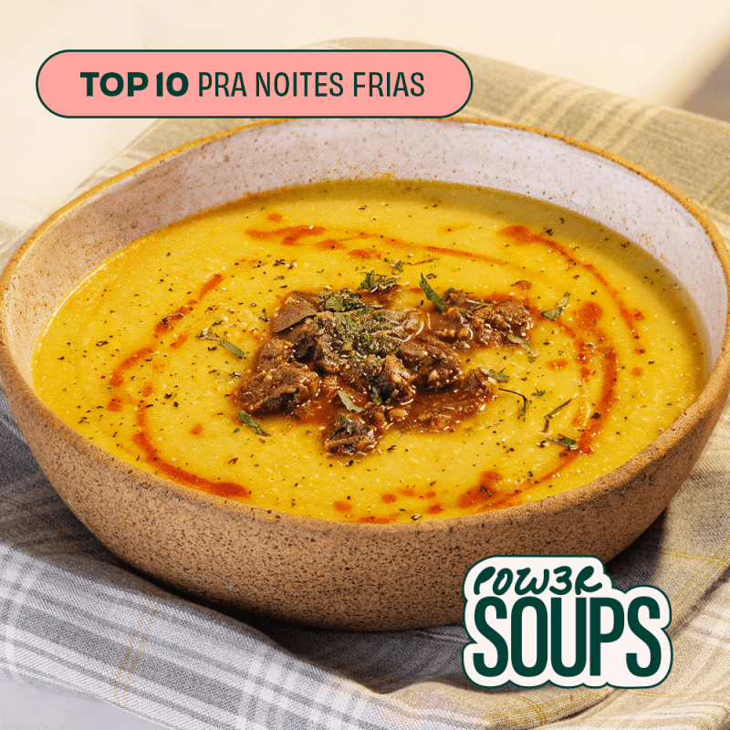 Sopa cremosa de mandioquinha com carne de panela