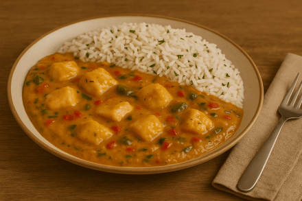 Bobó de Frango Cremoso com Arroz Branco