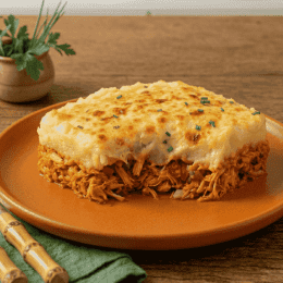 Escondidinho de frango com purê de batata inglesa