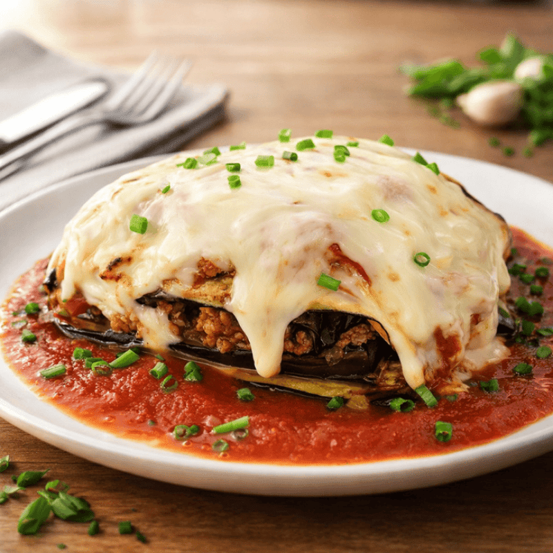 Berinjela com carne moída gratinada