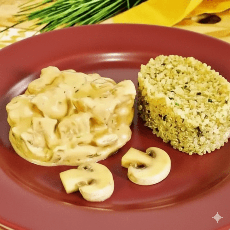 Strogonoff de frango com arroz de quinoa