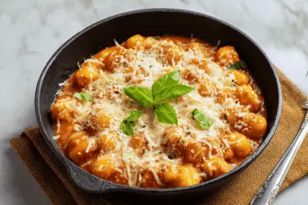 Nhoque de Batata com Molho de Tomate, Muçarela e Manjericão (Veg)