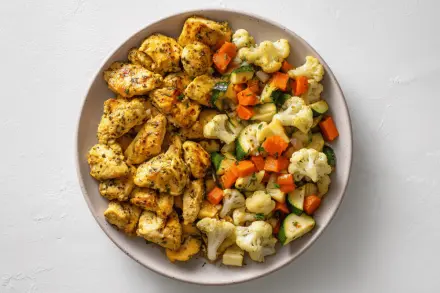 Frango com Lemon Pepper e Mix de Legumes (Couve-Flor, Cenoura e Batata)