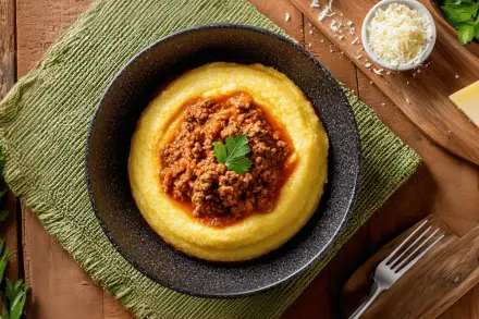 Ragu de Carne Moída com Polenta Cremosa (Low Carb)