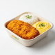 Frango à Milanesa acompanhado de Arroz branco e Creme de milho