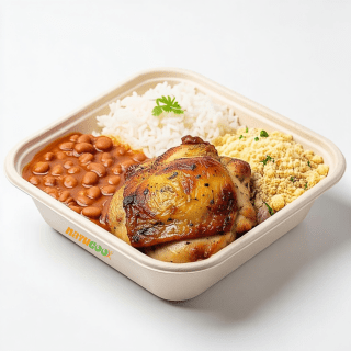 Coxa de Frango Desossada, Arroz, Feijão e Farofa