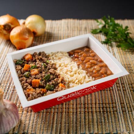 Carne moída com Arroz Integral e Feijão